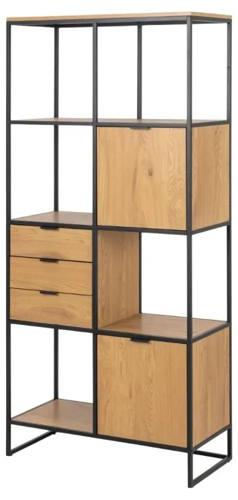 Swindon Oak 2 Door 3 Drawer Tall Bookcase - Wild Oak, Black