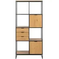 Swindon Oak 2 Door 3 Drawer Tall Bookcase - Wild Oak, Black