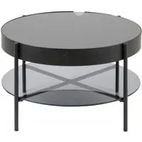 Tipton Round Coffee Table with Storage - Black, Glass