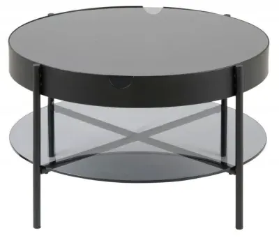 Tipton Round Coffee Table with Storage - Black, Glass image