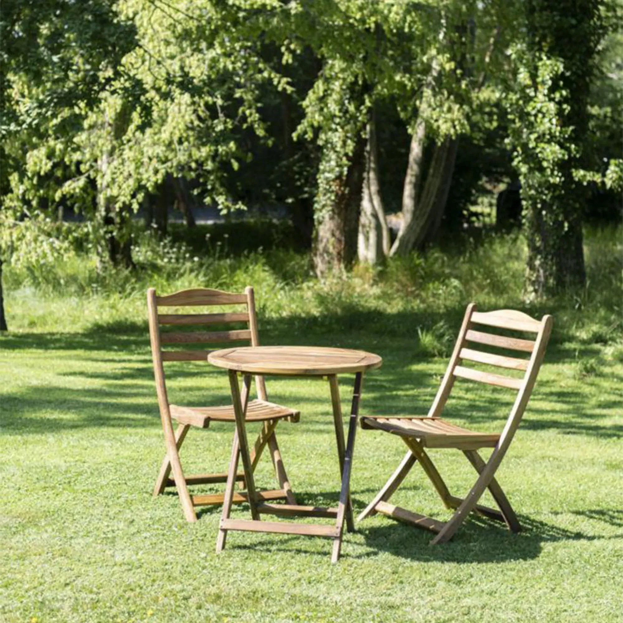 Albany Acacia 2-Seater Round Folding Garden Tea Set - Natural
