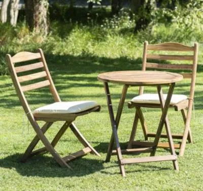 Albany Acacia 2-Seater Round Folding Garden Tea Set - Natural