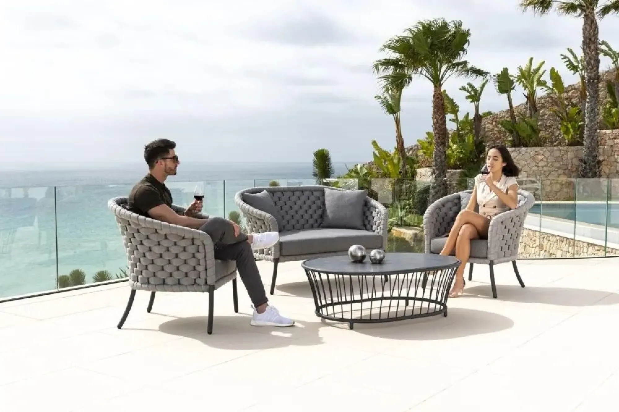 Alexander Rose Cordial Oval Garden Coffee Table - Grey, Pebble