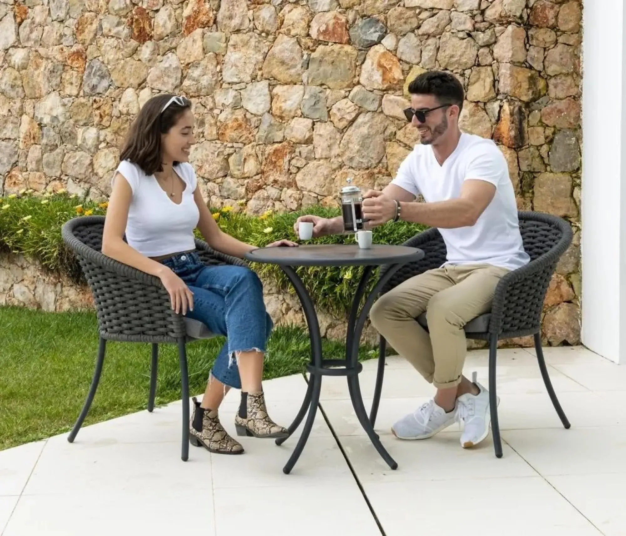 Cordial Round Garden Bistro Table - Grey, Pebble