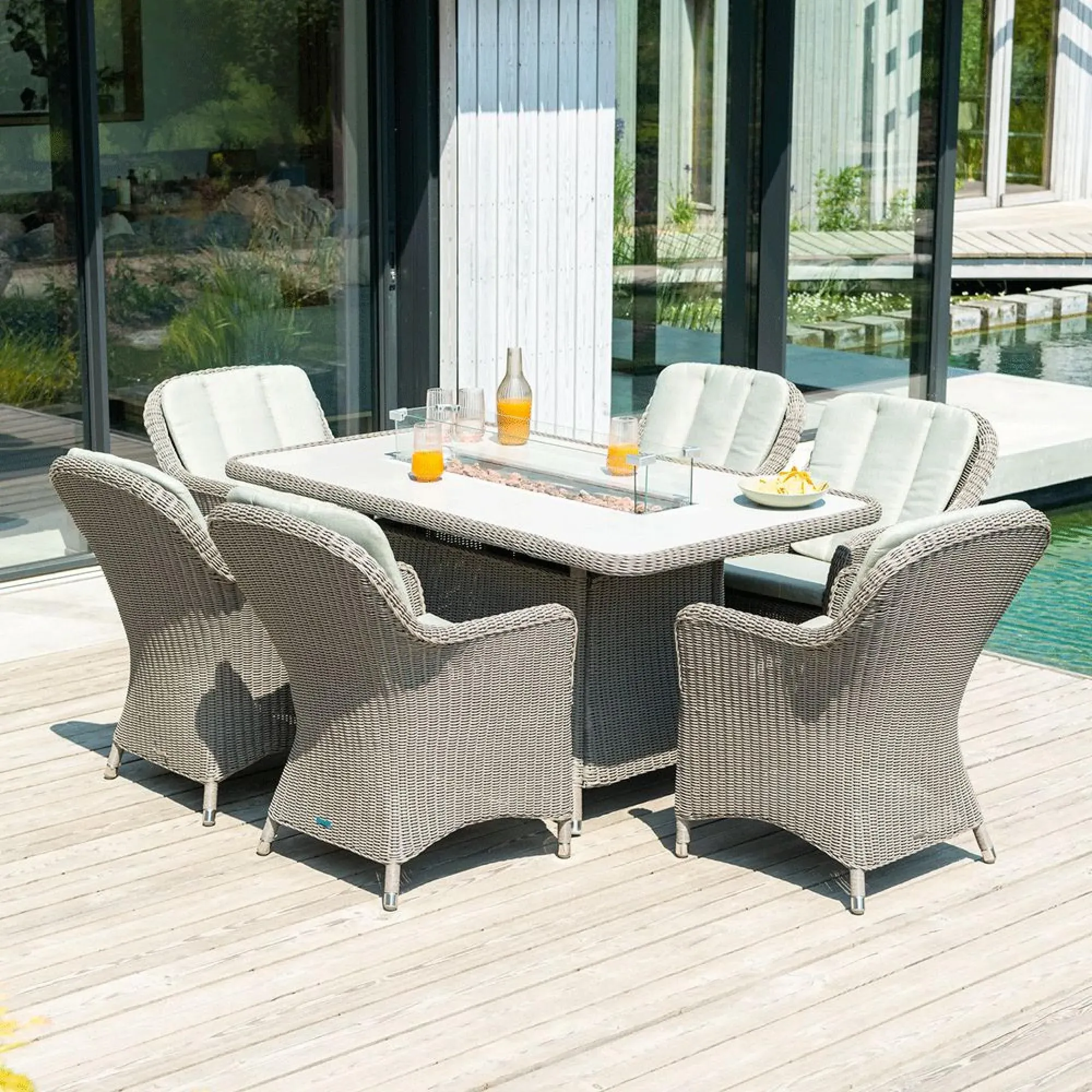 Hazelmere Garden Dining Table with Firepit - Grey, Weave