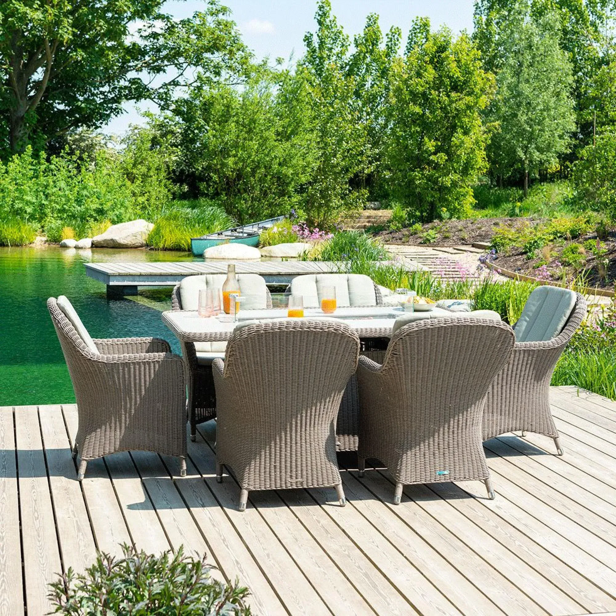 Hazelmere Garden Dining Table with Firepit - Grey, Weave