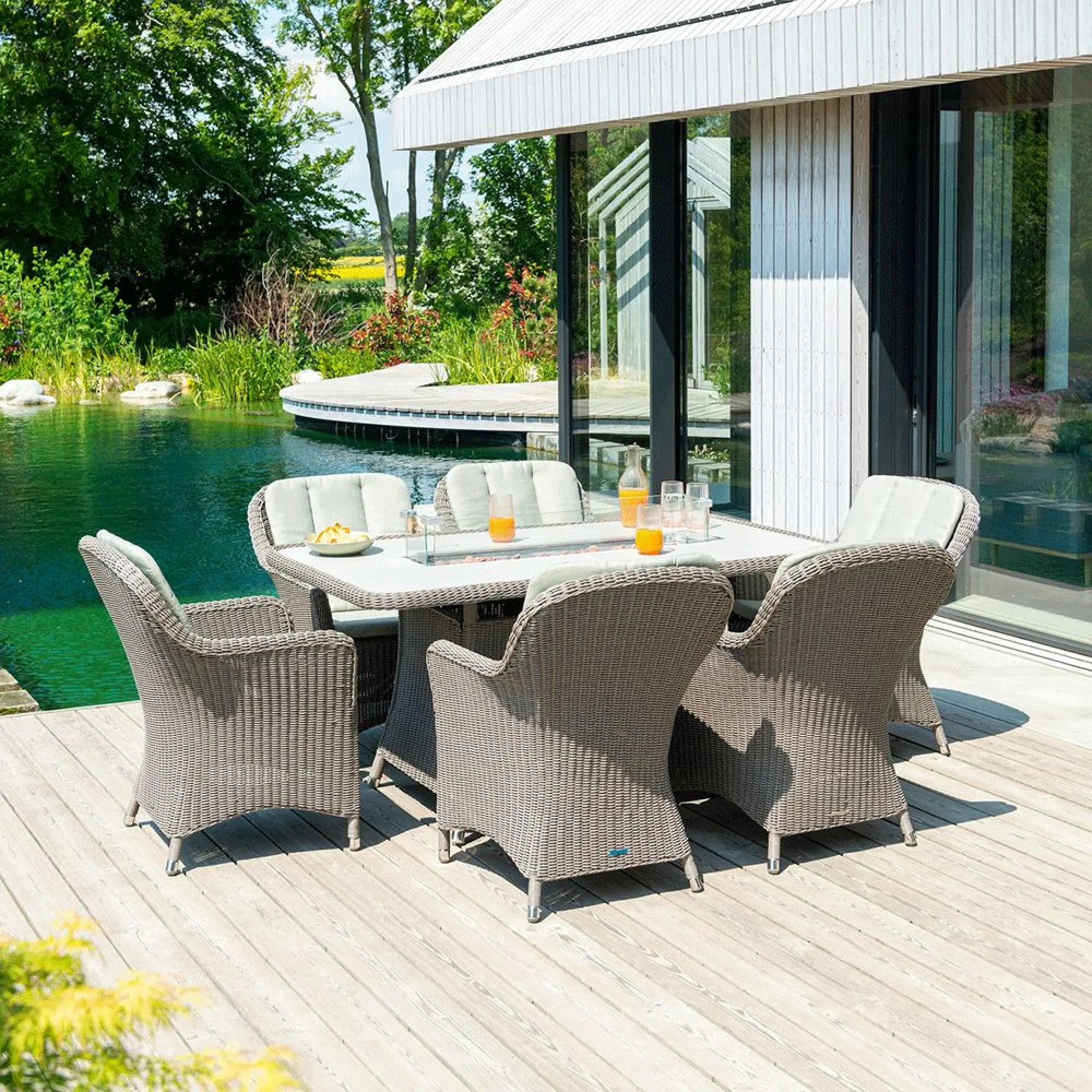 Hazelmere Garden Dining Table with Firepit - Grey, Weave