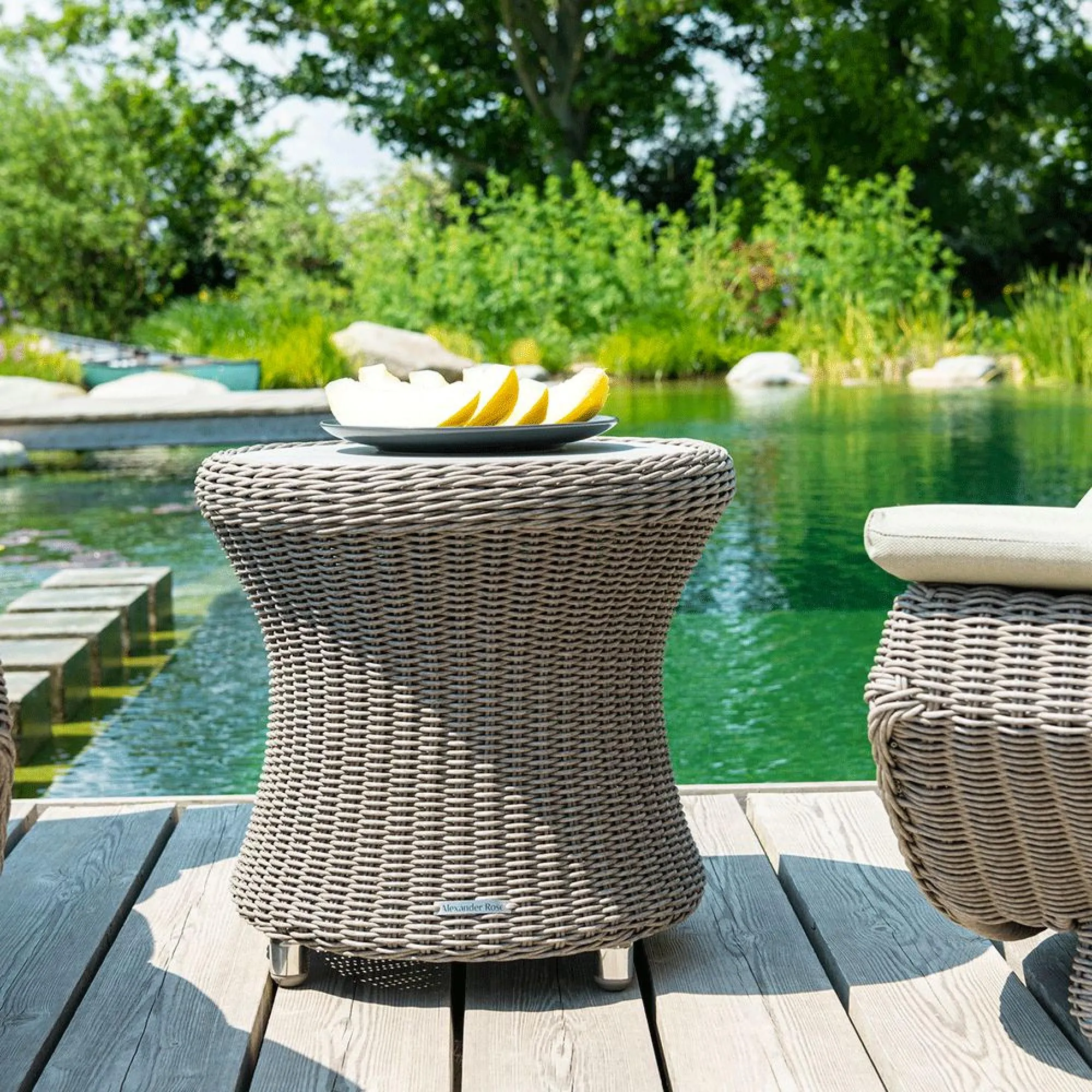 Hazelmere Round Side Table - Grey, Weave