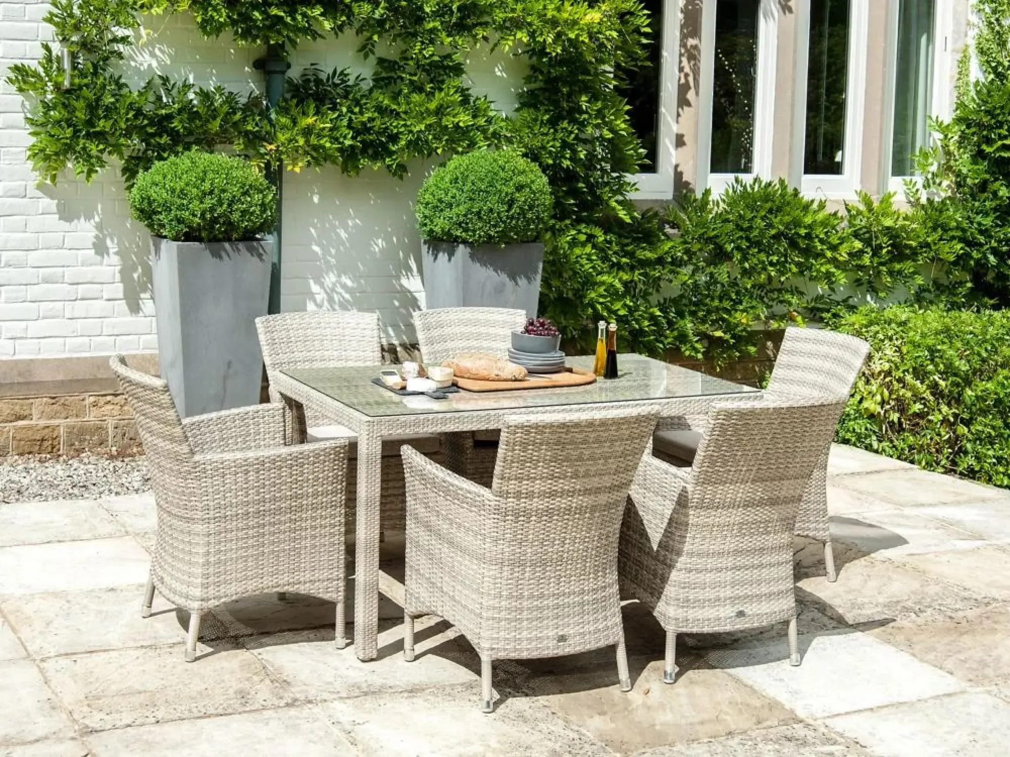 Ocean Pearl Wave Garden Dining Armchair with Cushion - Pearl