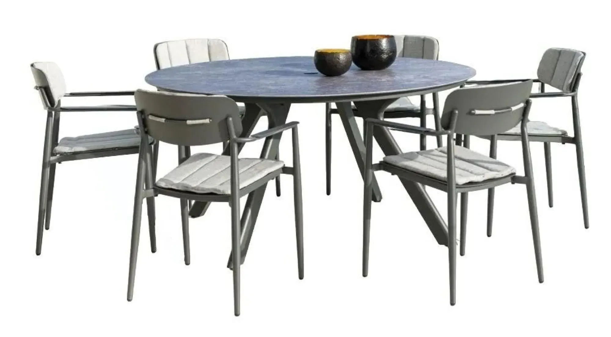 Rimini 6 Seater Round Garden Dining Set - Grey, Ceramic Glass