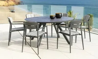 Rimini 6 Seater Round Garden Dining Set - Grey, Ceramic Glass