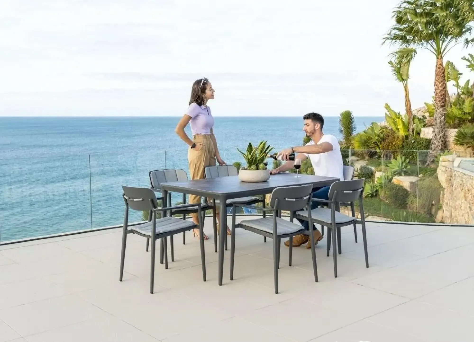 Rimini Rectangular Garden Dining Table - Grey, Ceramic Glass