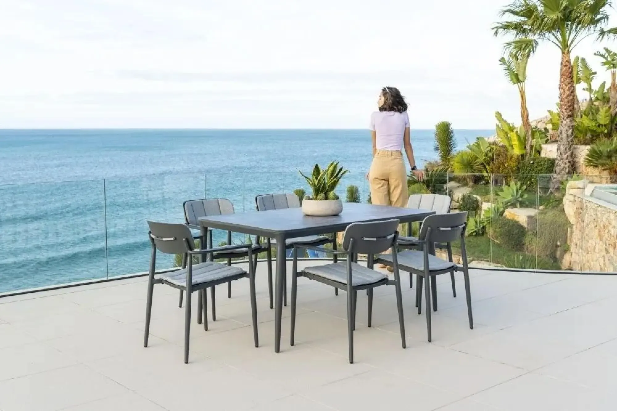 Rimini Rectangular Garden Dining Table - Grey, Ceramic Glass