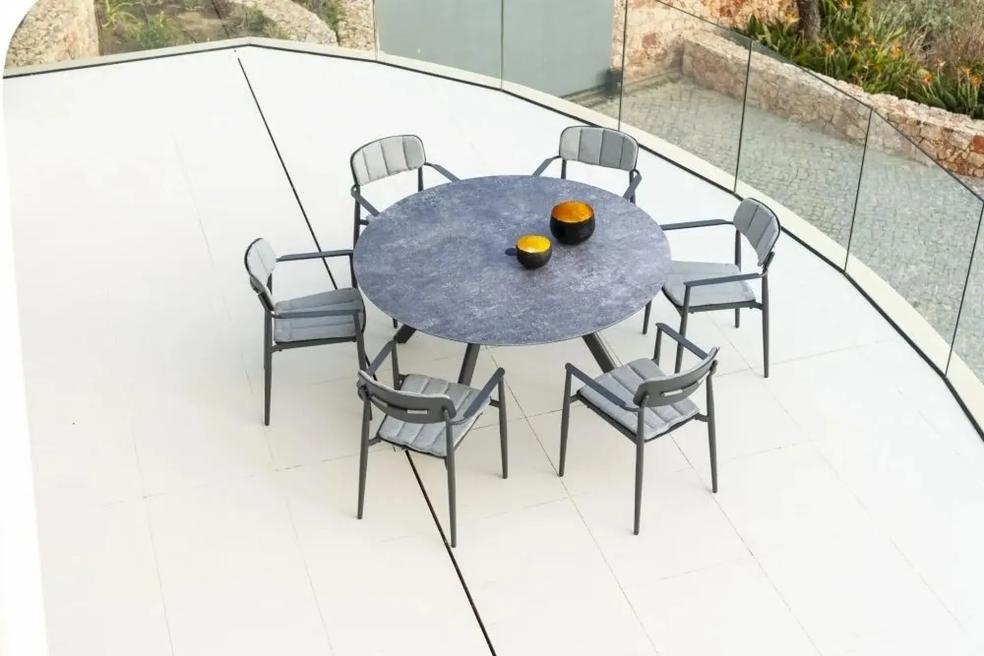 Rimini Round Garden Dining Table - Grey, Ceramic Glass