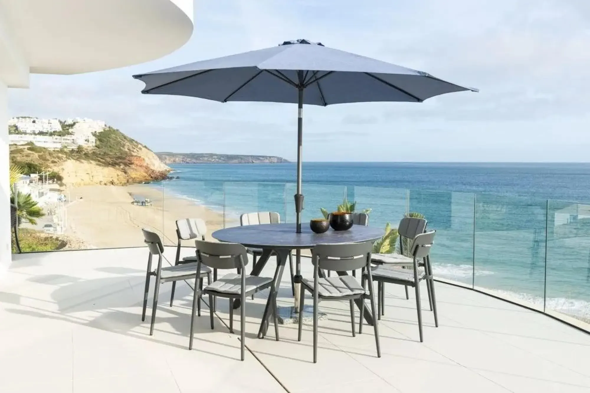 Rimini Round Garden Dining Table - Grey, Ceramic Glass