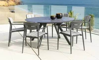 Rimini Round Garden Dining Table - Grey, Ceramic Glass image