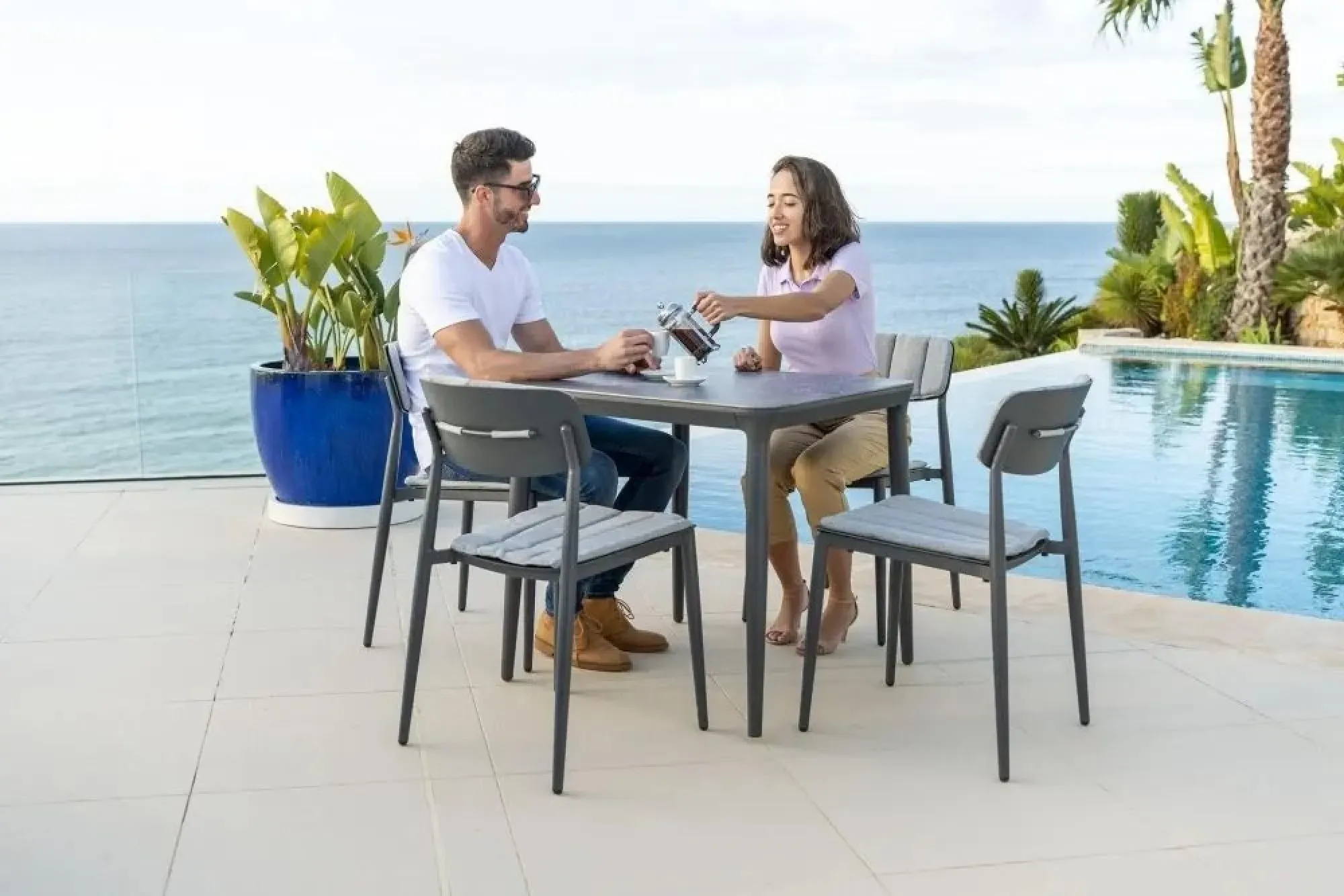 Rimini Square Garden Dining Table - Grey, Ceramic Glass