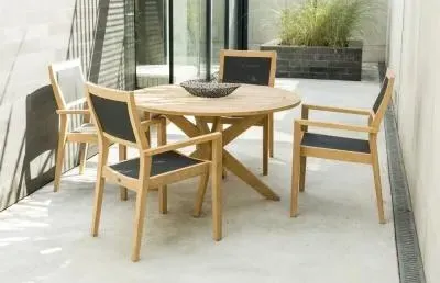 Roble Round Garden Dining Table with Cross Base - 125cm