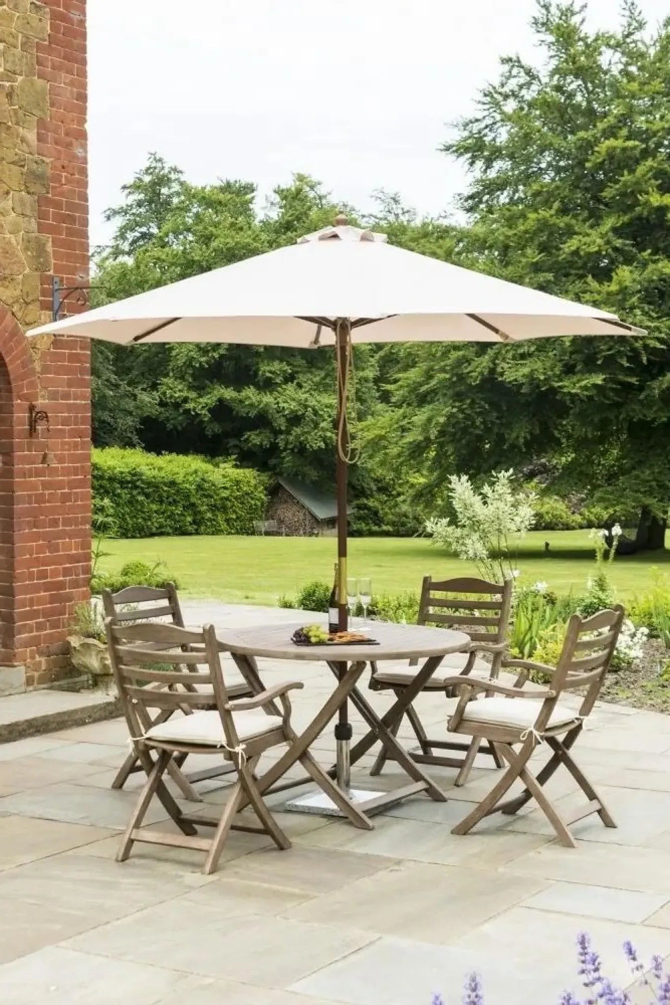 Sherwood Folding Round Garden Dining Table - Rustic