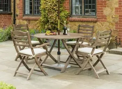 Sherwood Folding Round Garden Dining Table - Rustic image