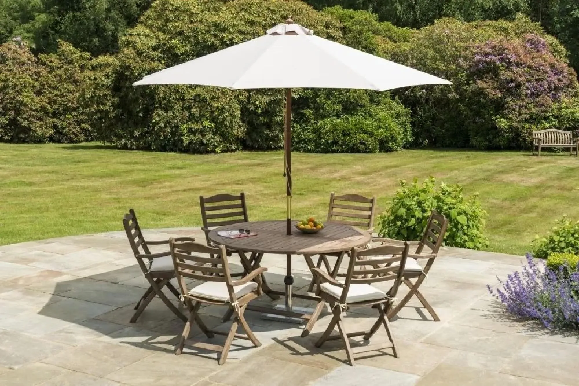 Sherwood Folding Round Garden Dining Table - Rustic