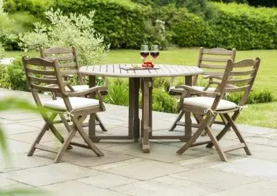 Sherwood Gateleg Round Garden Dining Table - 120cm, Rustic image