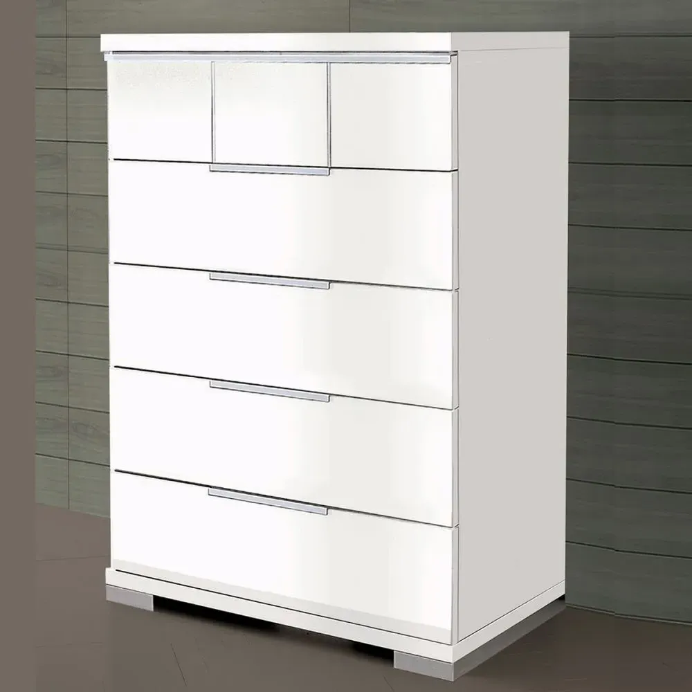 Asti 5 Drawer Chest - White, High Gloss