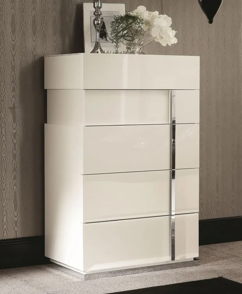 Canova 5 Drawer Chest - White, High Gloss