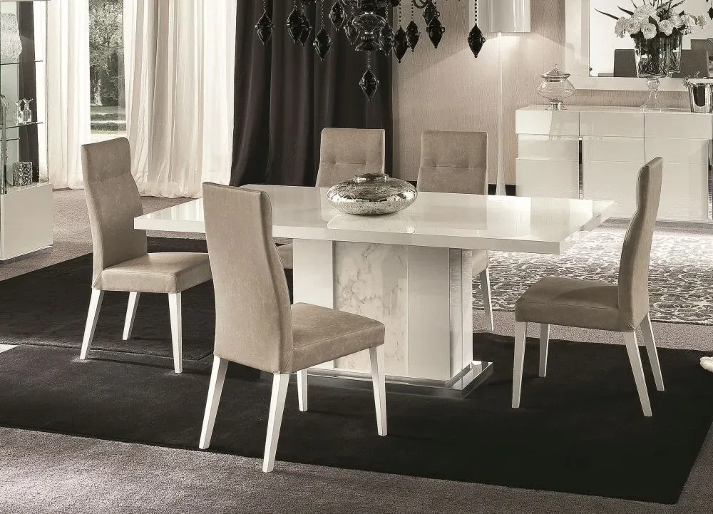 Canova 6-8 Seater Extending Dining Table - White Gloss, Marble