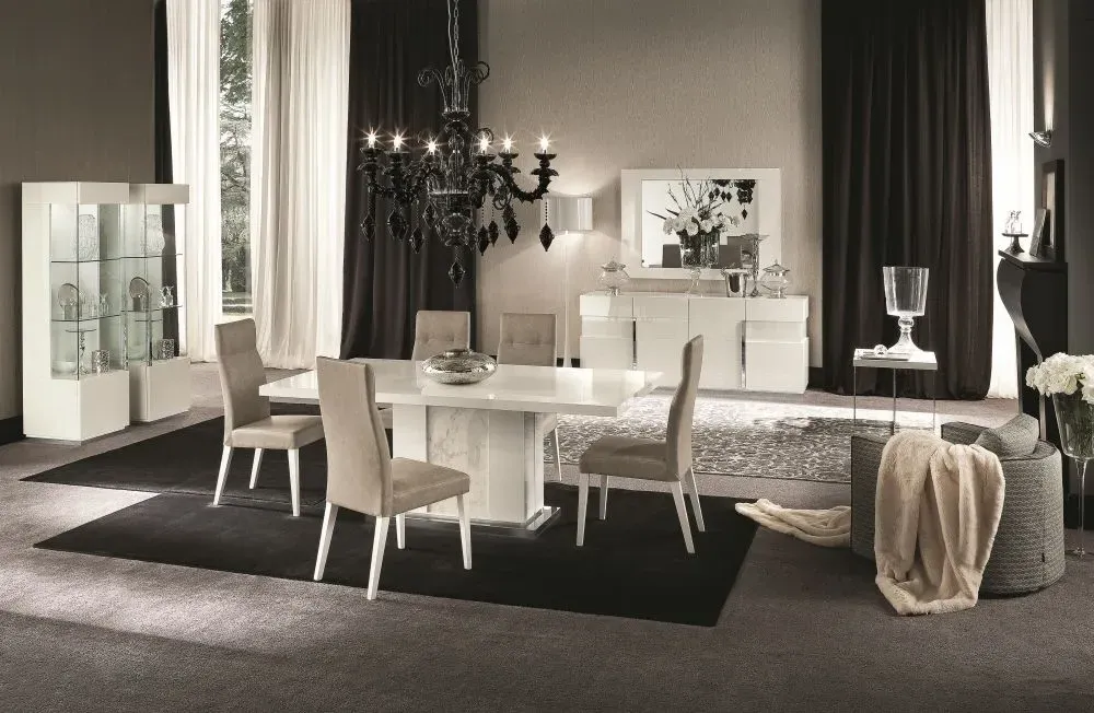 Canova 6-8 Seater Extending Dining Table - White Gloss, Marble