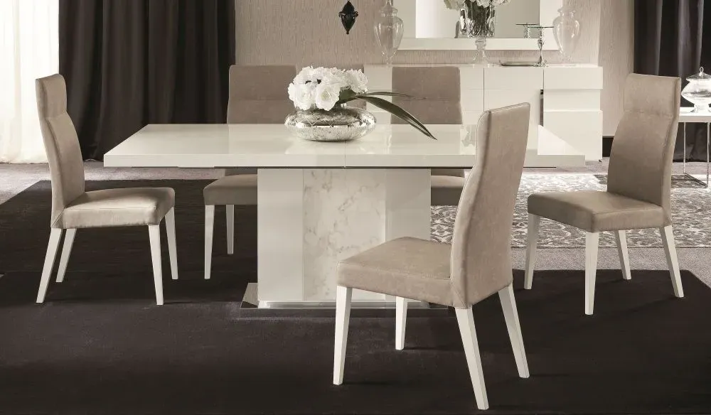 Canova 6 Seater Extending Dining Table - White, Marble Effect