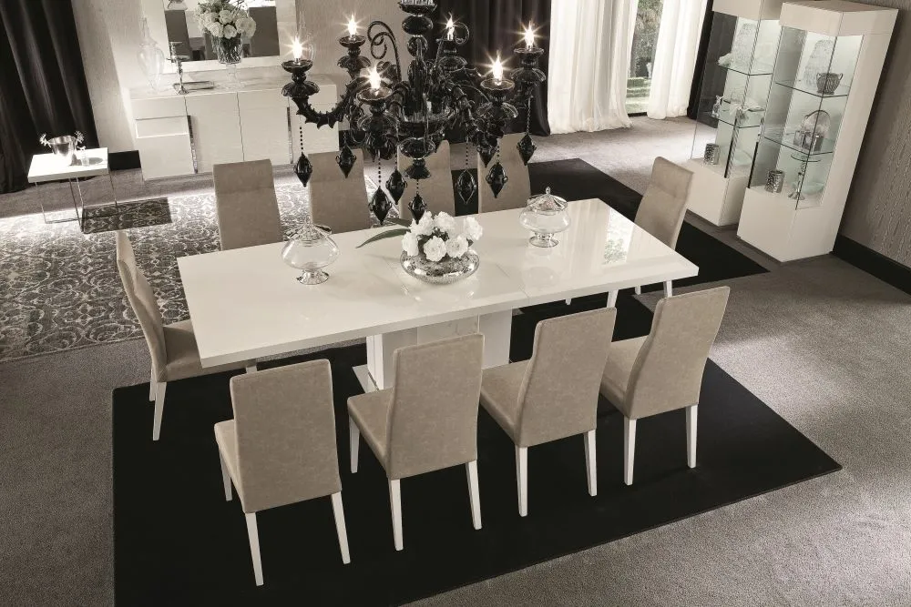 Canova 6 Seater Extending Dining Table - White, Marble Effect