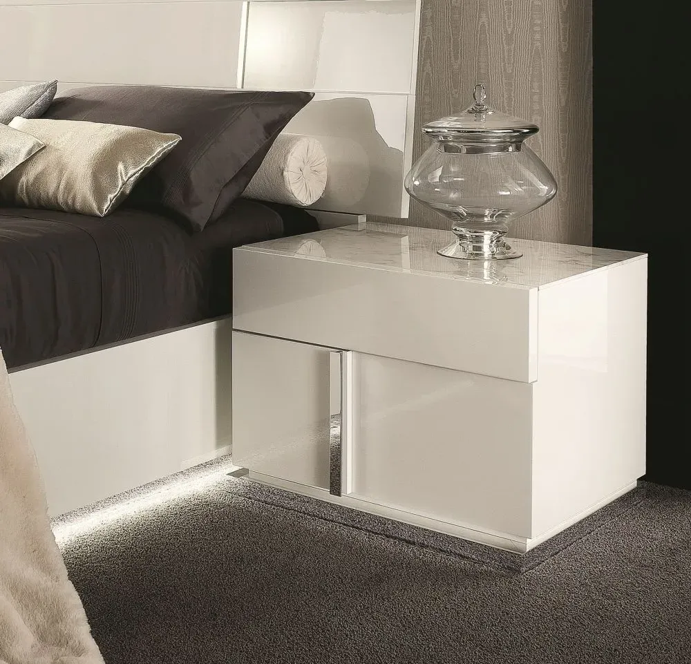 Canova Bedside Cabinet - LHF - White, Wood Veneer