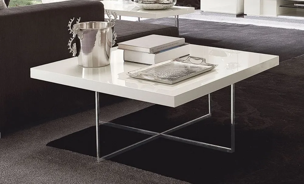 Canova Square Coffee Table - White High Gloss, Marble Effect