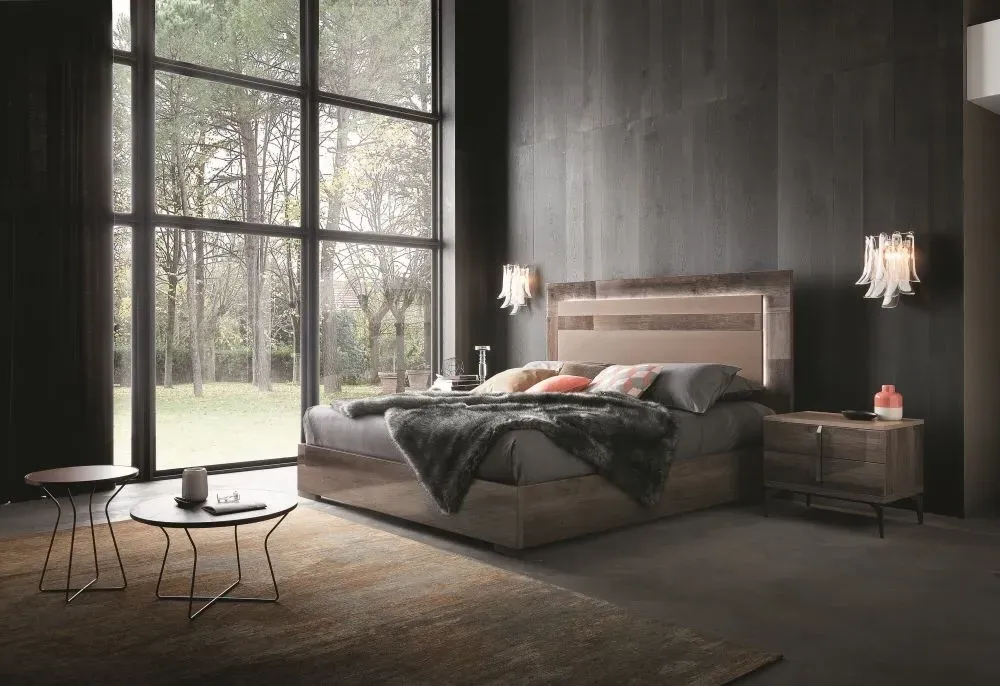 Matera Wood Grain 2 Drawer Bedside Cabinet - High Gloss