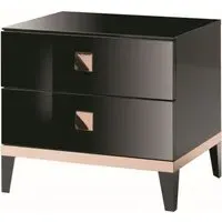 Mont Noir 2 Drawer Bedside Cabinet - Black, High Gloss