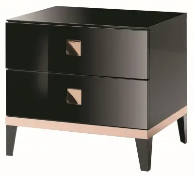 Mont Noir 2 Drawer Bedside Cabinet - Black, High Gloss