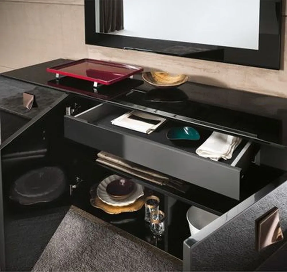 Mont Noir 3 Door Large Sideboard - Black, High Gloss