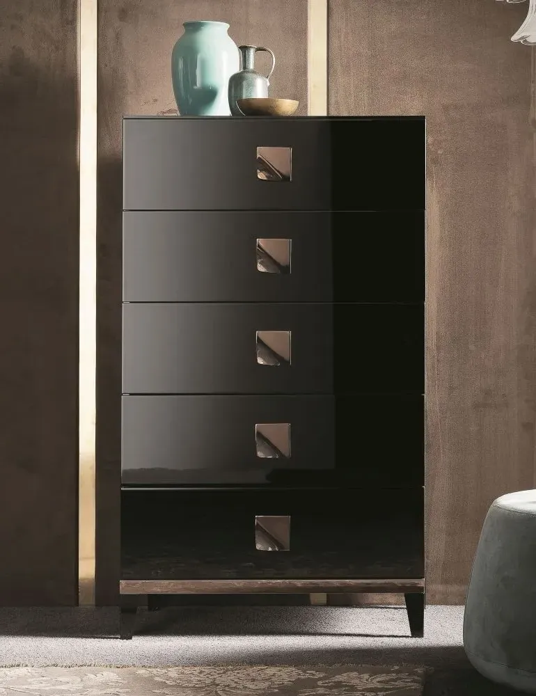 Mont Noir 5 Drawer Chest - Black, High Gloss