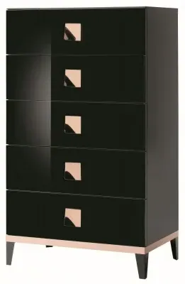Mont Noir 5 Drawer Chest - Black, High Gloss
