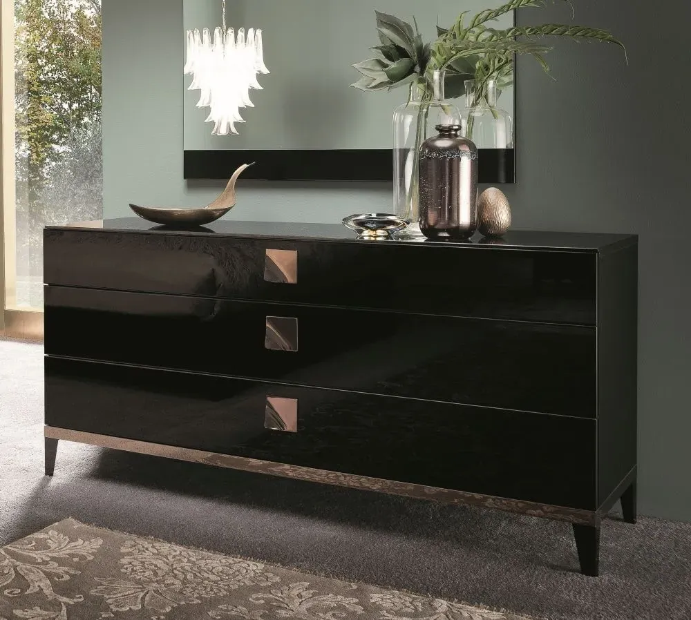 Mont Noir 6 Drawer Wide Dresser - Black, High Gloss
