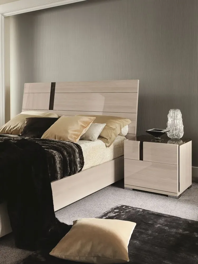 Teodora 2 Drawer Bedside Cabinet - Cream, High Gloss