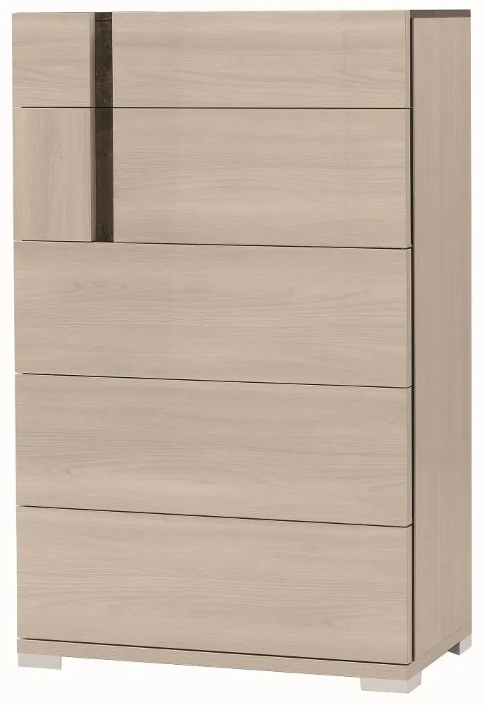 Teodora 5 Drawer Tall Chest - Cream, High Gloss