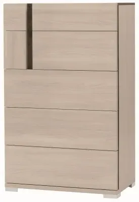 Teodora 5 Drawer Tall Chest - Cream, High Gloss