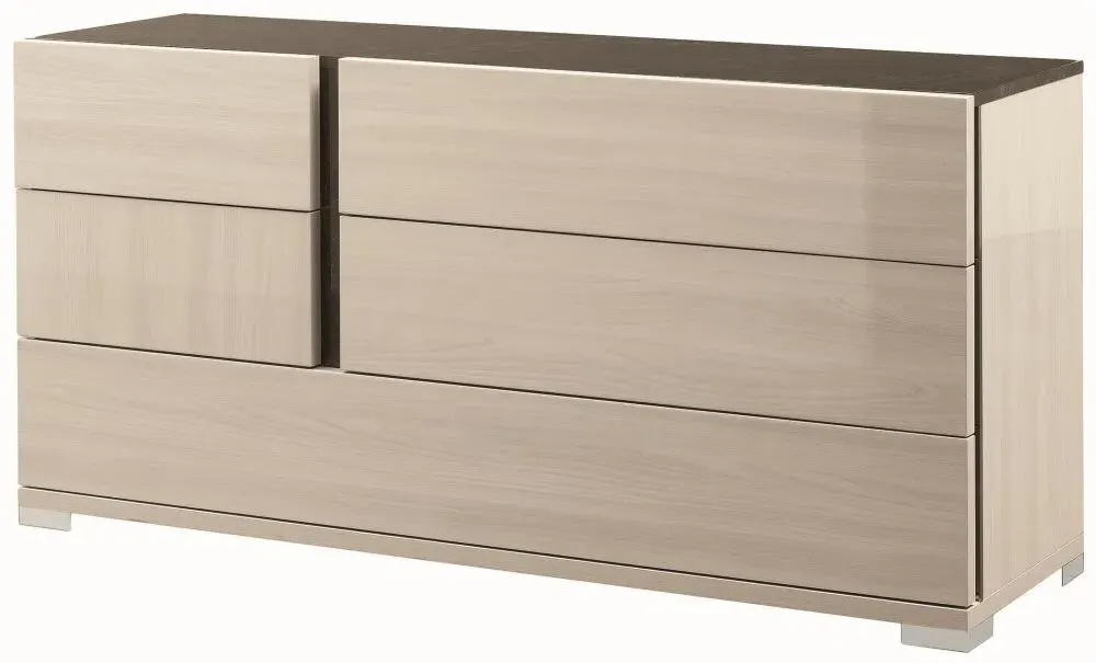 Teodora 5 Drawer Wide Dresser - Cream, High Gloss