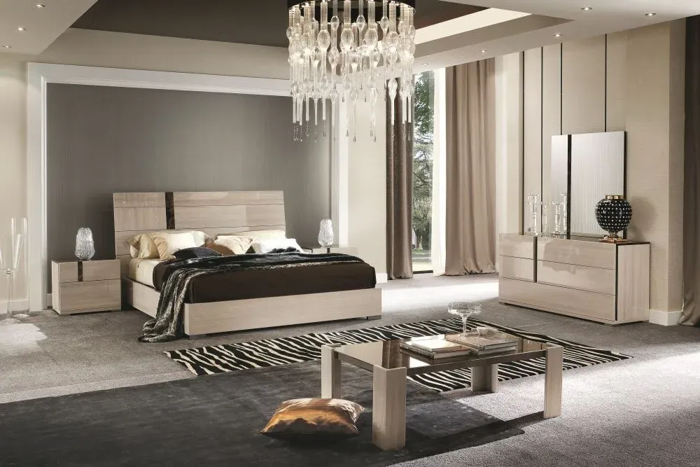 Teodora 5 Drawer Wide Dresser - Cream, High Gloss