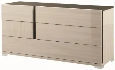 Teodora 5 Drawer Wide Dresser - Cream, High Gloss image