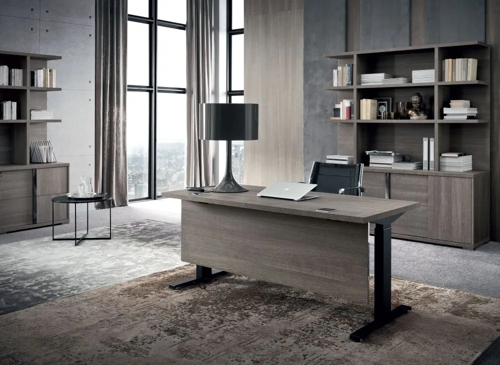 Tivoli Left Desk with Modesty - Grey, Wood