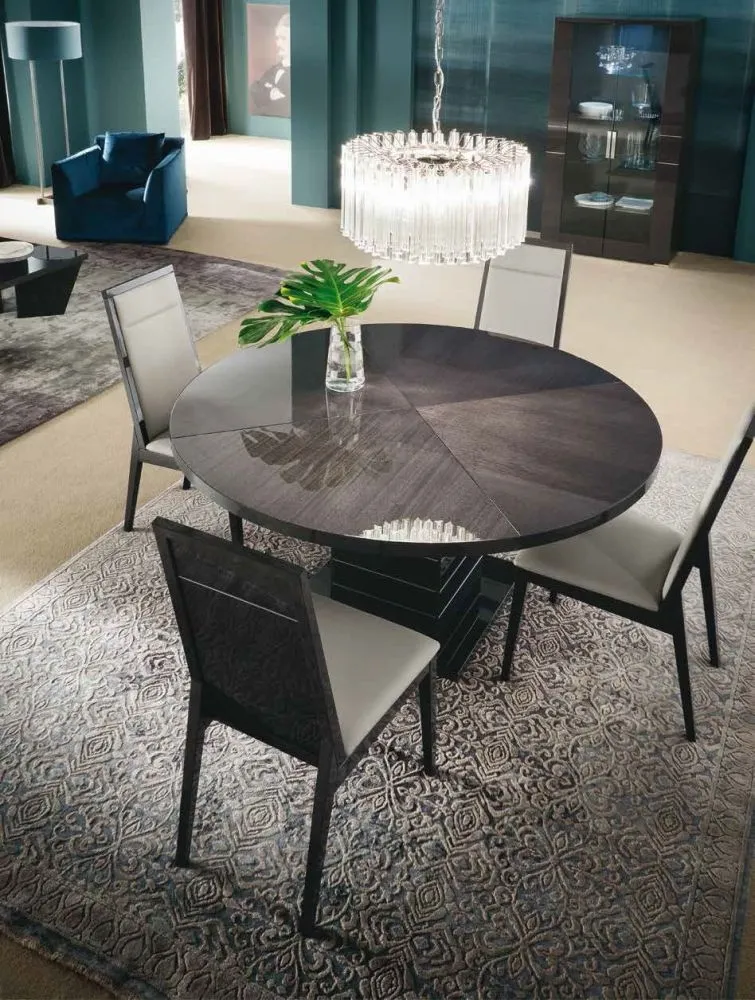 Versilia 6 Seater Round Dining Table - Black, High Gloss