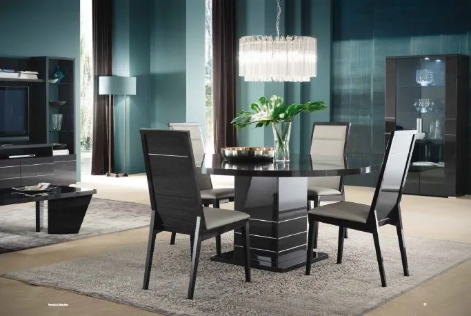 Versilia 6 Seater Round Dining Table - Black, High Gloss